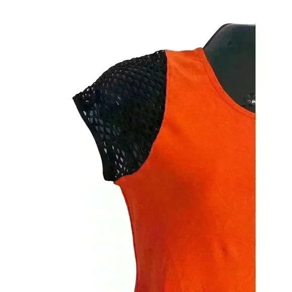 Women's Orange Black Mesh Short Sleeve Size L Large Athletic Top by Gottex NEW - Picture 4 of 16